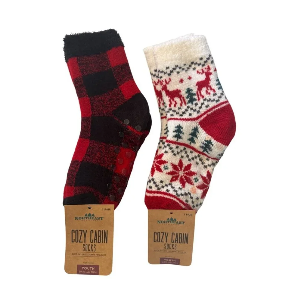 2/$30 NWT 10K-4 Northeast Outfitters Youth Cozy Cabin Socks 2-Pack Aloe Infused